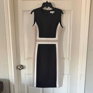 Calvin Klein Black and Cream Midi Dress